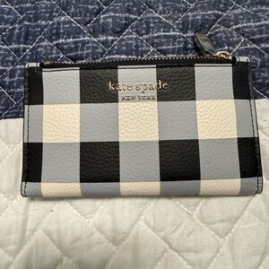 kate spade Black, Gray & Cream Check Zip Wallet